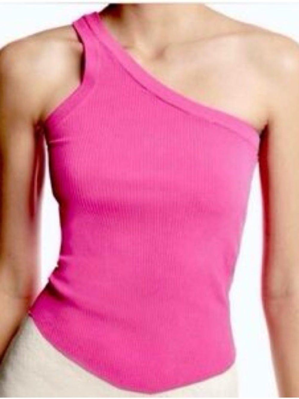 Zara One-Shoulder Ribbed Tank Top - Hot Pink